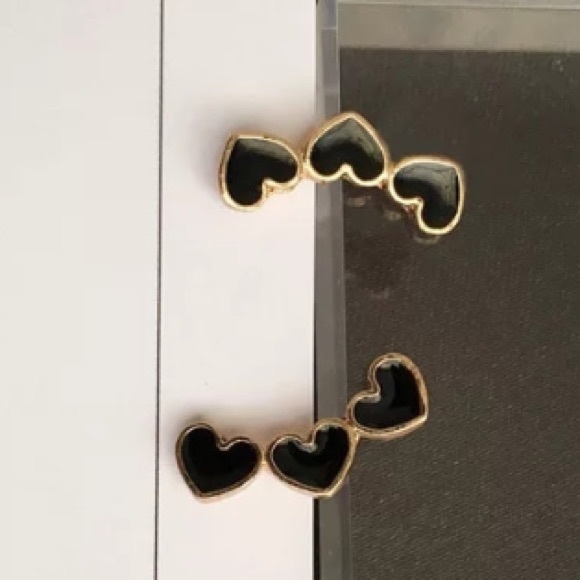 NEW!💙💎ADORABLE!💛🖤🖤🖤💛GOLDEN BLACK HEARTS💎💙 - Picture 7 of 16